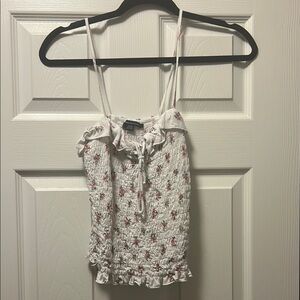 American Eagle Outfitters White Floral Smocked Camisole